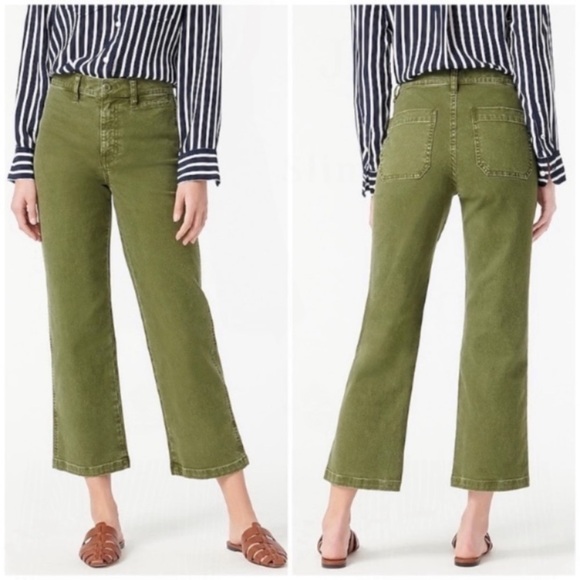 J.CREW High Rise Garment-dyed Slim Wide leg Crop Pants Loden Green Size 30 New - Picture 2 of 8